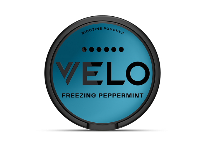 VELO Freezing Peppermint Slim format high-intensity nicotine pouch tin, front view